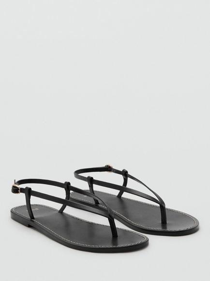 Mango Leather Sleek Slingback Flat Strappy Sandals, Black - view 2, Black