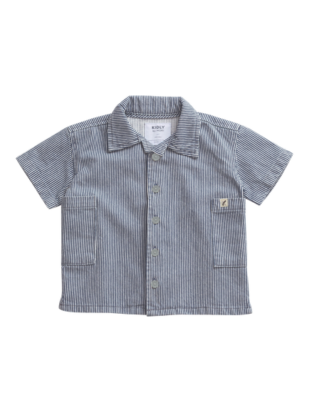 KIDLY by MORI Kids' Denim Striped Shirt, Light Wash Stripe, Light Wash Stripe