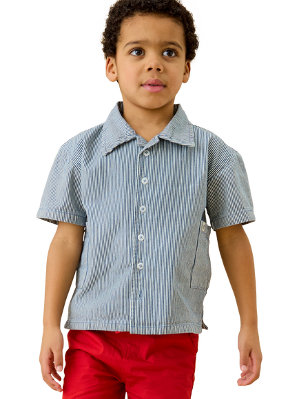KIDLY by MORI Kids' Denim Striped Shirt, Light Wash Stripe - view 2, Light Wash Stripe
