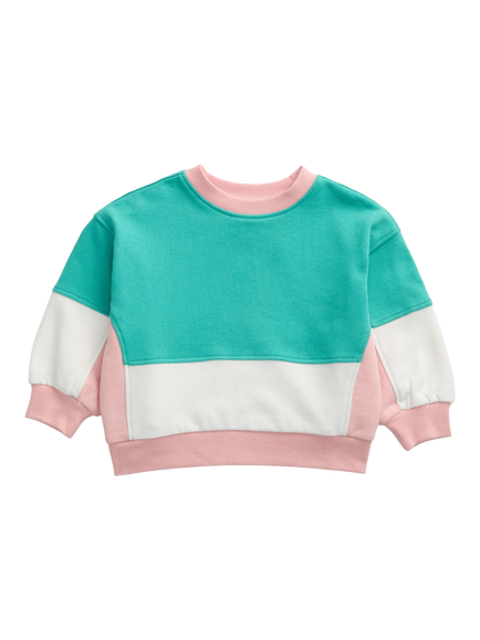 KIDLY by MORI Kids' Colourblock Sweatshirt, Turquiose Pink, Turquiose Pink