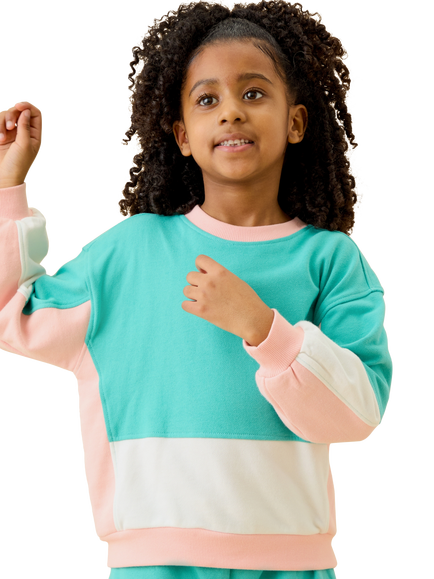 KIDLY by MORI Kids' Colourblock Sweatshirt, Turquiose Pink - view 2, Turquiose Pink