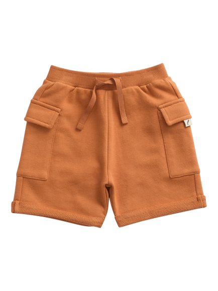 KIDLY by MORI Kids' Cotton Drawstring Shorts, Brown, Brown