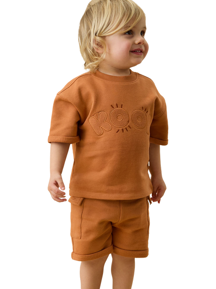 KIDLY by MORI Kids' Cotton Drawstring Shorts, Brown - view 2, Brown