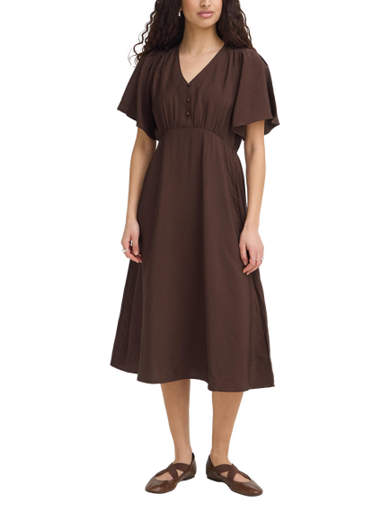 ICHI Ihaniva A-Line Midi Dress, Chicory Coffee, Chicory Coffee