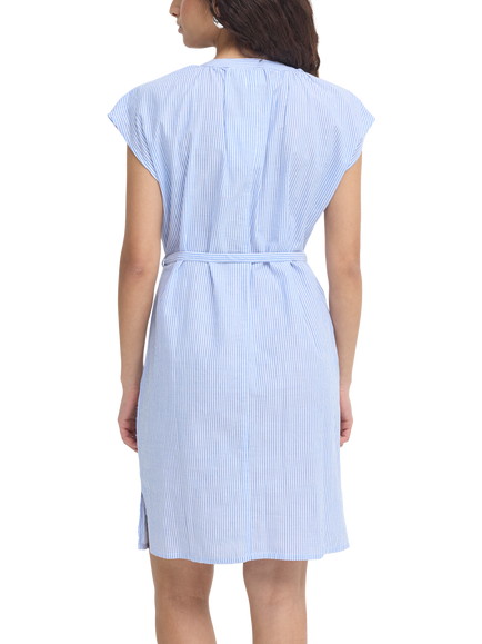ICHI Ihkalthea Stripe Embellishment A-Line Knee Length Dress, Blue/White - view 2, Blue/White
