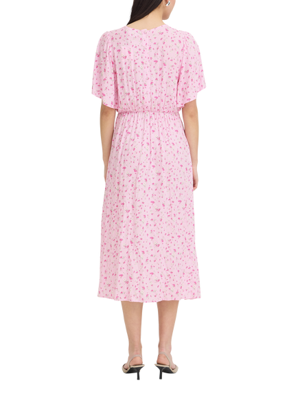 ICHI Ihvera Floral Empire Line Midi Dress, Pink - view 2, Pink