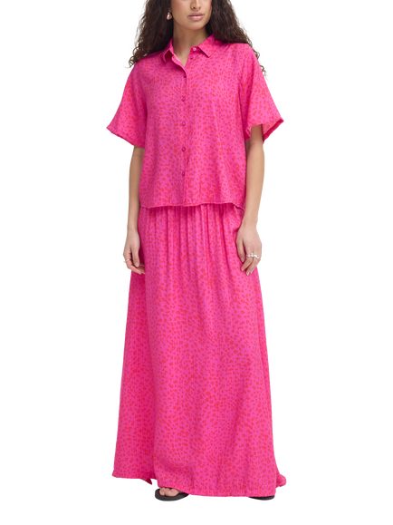 ICHI Ihjeeva Textured Abstract Short Sleeve Top, Berry, Berry