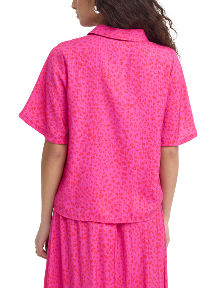ICHI Ihjeeva Textured Abstract Short Sleeve Top, Berry - view 2, Berry