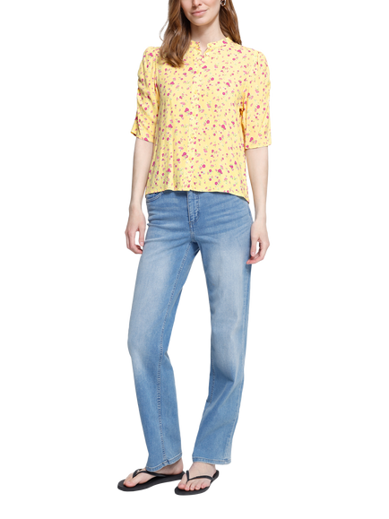 ICHI Ihvera Floral Short Sleeve Top, containing LENZING ECOVERO Viscose, Mellow Yellow, Mellow Yellow