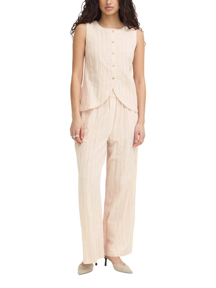 ICHI Ihicha Stripe Sleeveless Top, Neutral, Neutral