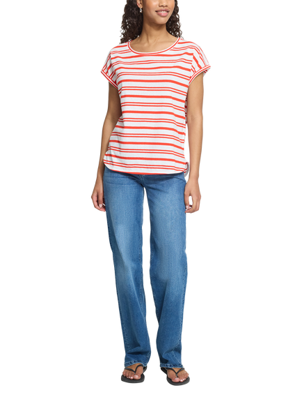 ICHI Ihyulietta Striped Relaxed Fit T-Shirt, Fiery Red Stripe, Fiery Red Stripe
