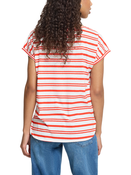 ICHI Ihyulietta Striped Relaxed Fit T-Shirt, Fiery Red Stripe - view 2, Fiery Red Stripe