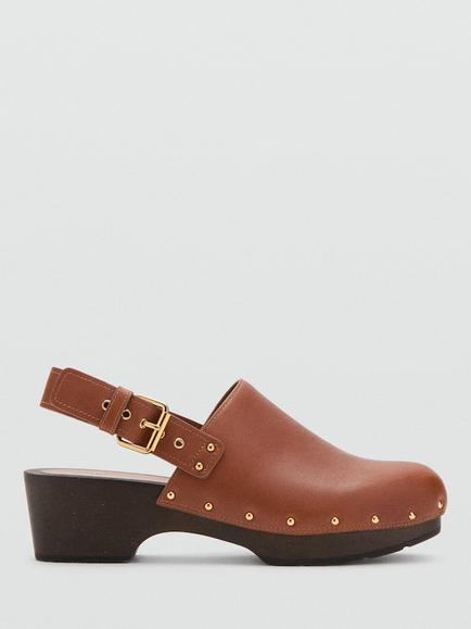 Mango Leather Curved Heel Slingback Clogs, Brown, Brown