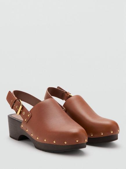 Mango Leather Curved Heel Slingback Clogs, Brown - view 2, Brown