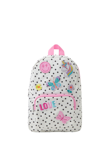 Angels by Accessorize Kids' Spot Print Badge Backpack, White, White