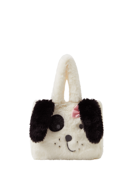 Angels by Accessorize Kids' Fluffy Dog Tote Bag, Black/White, Black/White