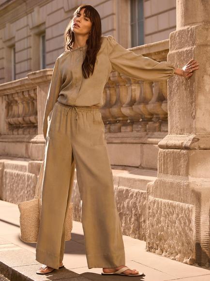 Mint Velvet Wide Leg Trousers, Green Khaki - view 2, Green Khaki
