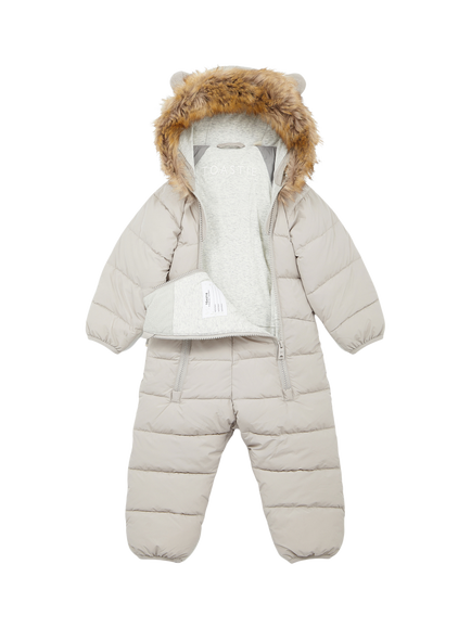 Toastie Baby Padded Faux-Fur Trim Onesie, White - view 2, White