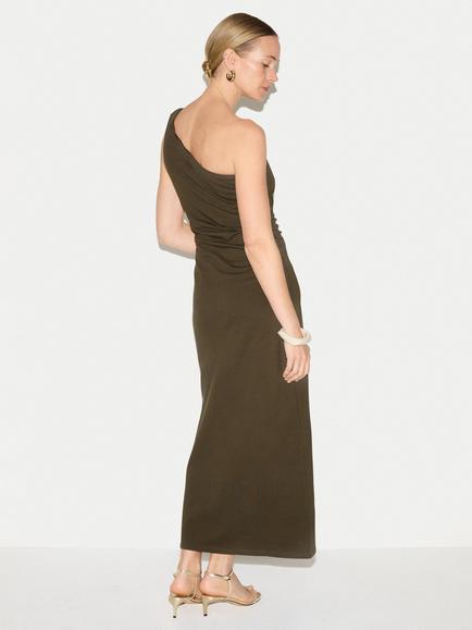 Jigsaw Asymmetric Jersey Dress, Khaki - view 2, Khaki