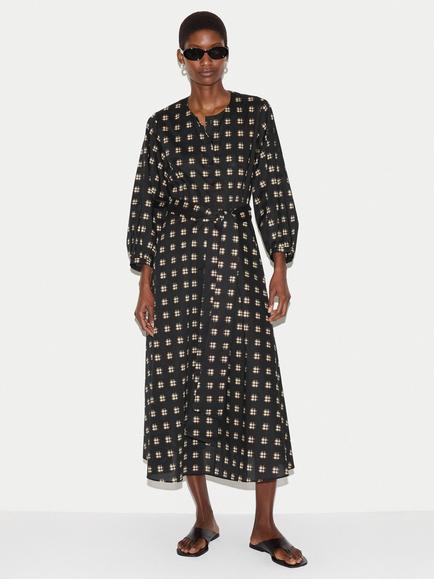 Jigsaw Japanese Check Draped Midi Dress, Black, Black