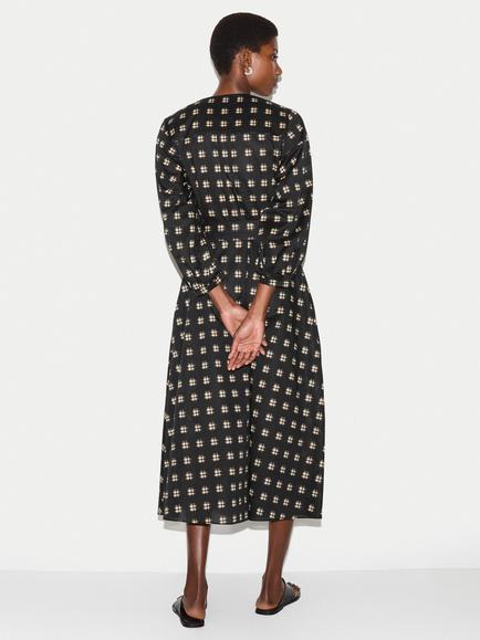 Jigsaw Japanese Check Draped Midi Dress, Black - view 2, Black