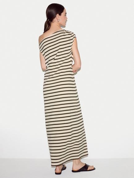 Jigsaw Stripe Cotton Asymmetric Maxi Dress - view 2, Khaki/Cream