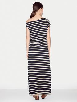 Jigsaw Stripe Cotton Asymmetric Maxi Dress - view 2, Navy/Cream