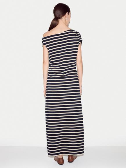 Jigsaw Stripe Cotton Asymmetric Maxi Dress - view 2, Navy/Cream