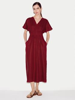Jigsaw Pin Tuck Linen Dress, Red, Red