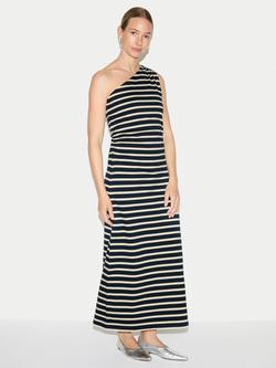 Jigsaw Stripe One Shoulder Maxi Dress, Navy, Navy