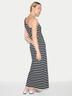 Jigsaw Stripe One Shoulder Maxi Dress, Navy - view 2, Navy