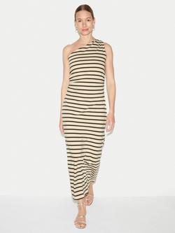 Jigsaw Stripe Asymmetric Cotton Maxi Dress, Khaki, Khaki