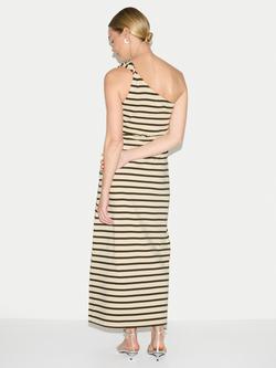 Jigsaw Stripe Asymmetric Cotton Maxi Dress, Khaki - view 2, Khaki
