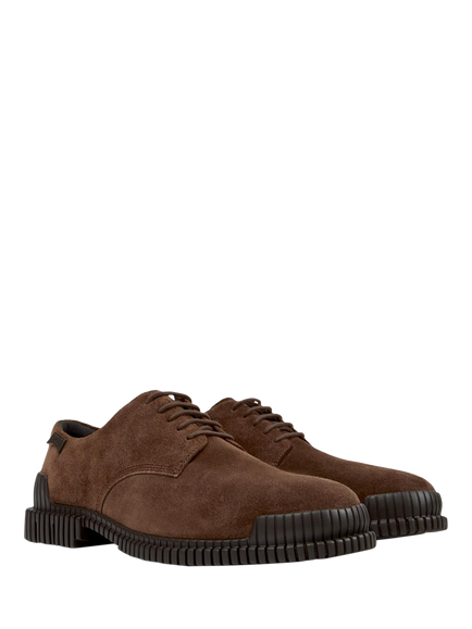 Camper Pix Suede Ribbed Sole Oxford Shoe, Brown - view 2, Brown