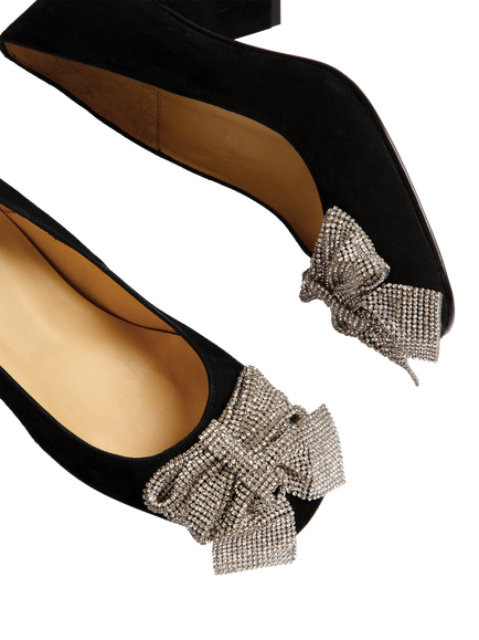 Penelope Chilvers Gamine Bow Suede Heeled Shoes, Bordeaux - view 2, Bordeaux