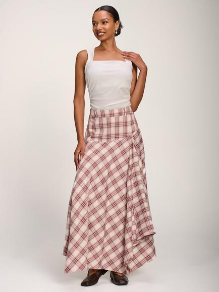 Jolie Moi Check Maxi Skirt, Pink, Pink