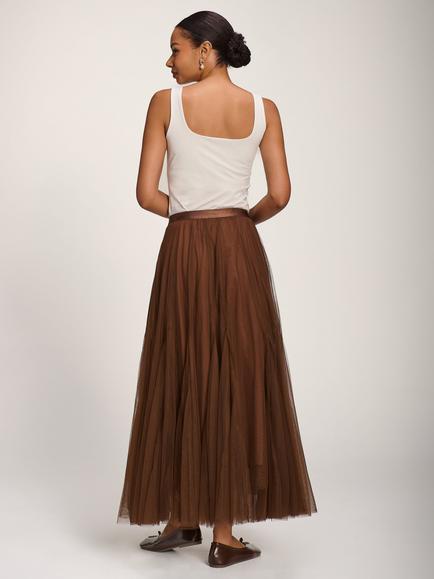 Jolie Moi Tulle Godet Maxi Skirt, Brown - view 2, Brown