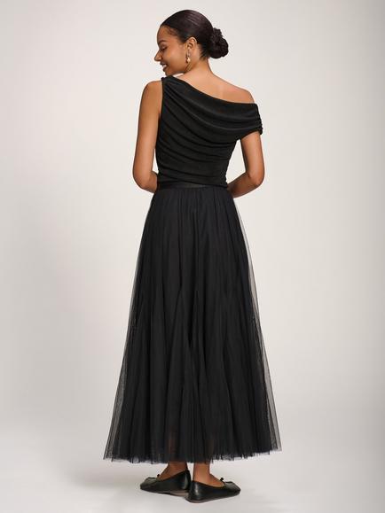 Jolie Moi Tulle Godet Maxi Skirt, Black - view 2, Black