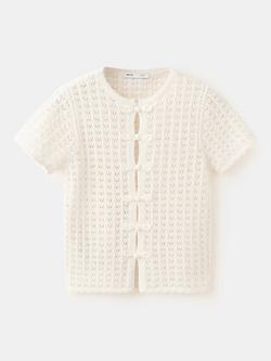Mango Fine Knit Short Sleeve Cardigan, Raw, Raw