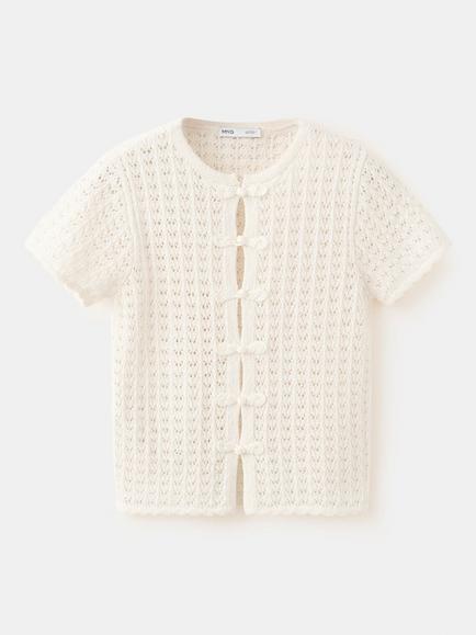 Mango Fine Knit Short Sleeve Cardigan, Raw, Raw