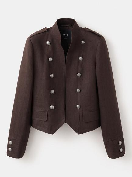 Mango Cropped Linen Blazer, Chocolate, Chocolate
