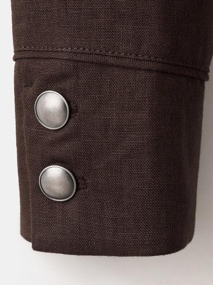 Mango Cropped Linen Blazer, Chocolate - view 2, Chocolate