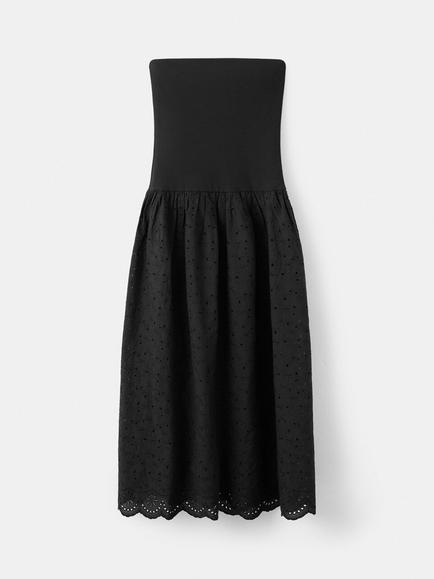 Mango Eyelet Embroidered Bandeau Midi Dress, Black, Black