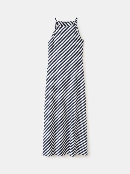 Mango Asymmetric Stripe Halterneck Maxi Dress, Navy, Navy