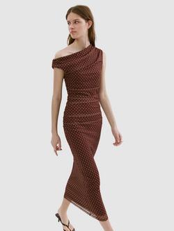 Mango Polka Dot Draped Asymmetrical Maxi Dress, Brown, Brown