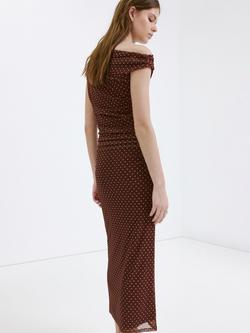 Mango Polka Dot Draped Asymmetrical Maxi Dress, Brown - view 2, Brown