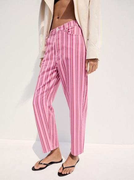 Mango Tejano Candy Striped Straight Fit Jeans, Pink, Pink