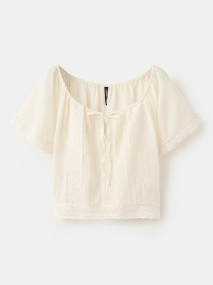 Mango Eva Short Sleeve Top, Raw, Raw