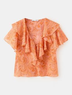 Mango Pomelo Paisley Short Sleeve Top, Orange, Orange