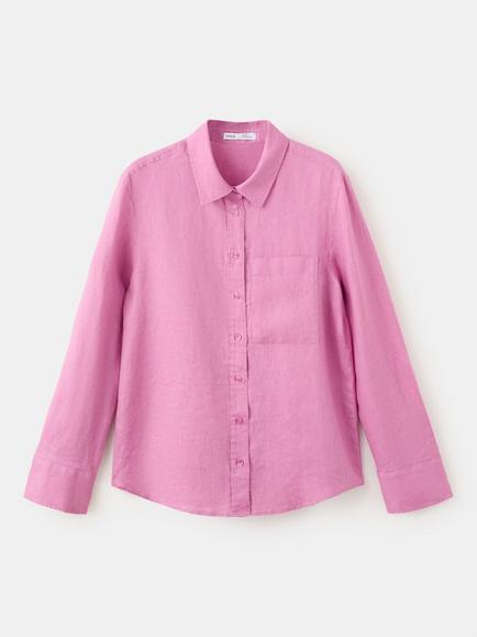 Mango Relaxed Fit Linen Shirt, Pink, Pink